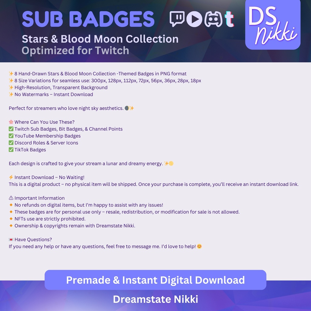 Magical Twitch Sub Badges – Stars & Blood Moon Bit Emotes