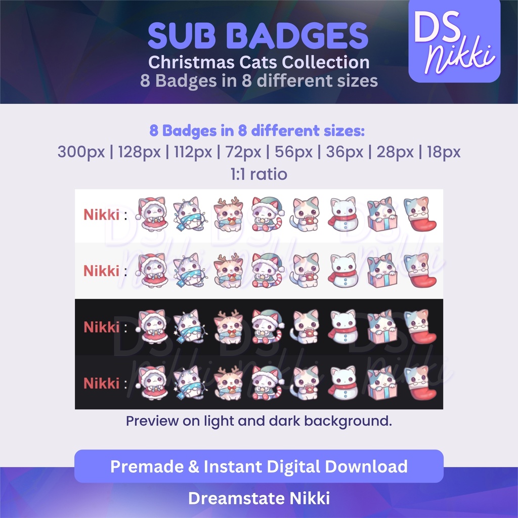 Christmas Cats Twitch Sub Badges – Cozy Xmas Kittens Bit Emotes