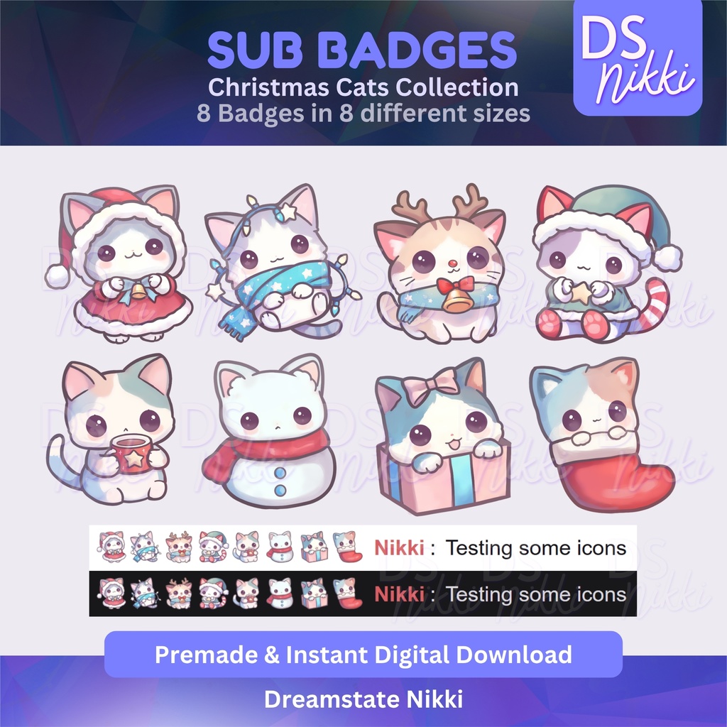 Christmas Cats Twitch Sub Badges – Cozy Xmas Kittens Bit Emotes