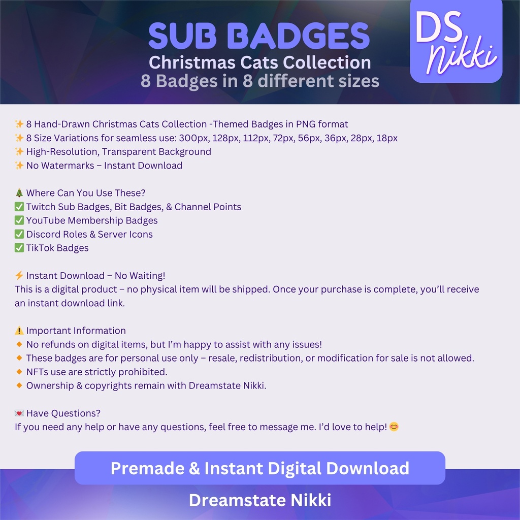 Christmas Cats Twitch Sub Badges – Cozy Xmas Kittens Bit Emotes