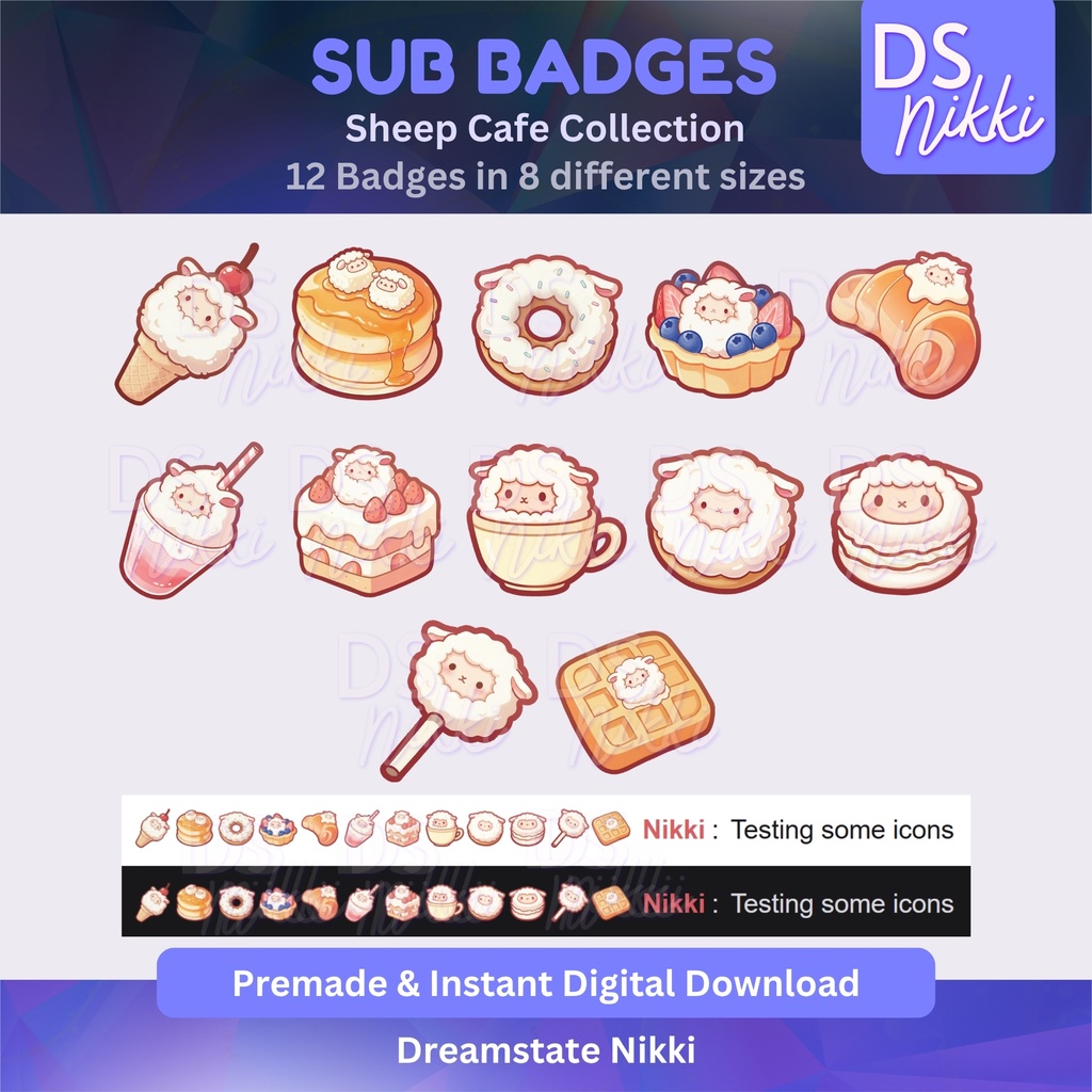 Sheep Cafe Twitch Badges – Kawaii Pastel Lamb Bakery Sub Emotes
