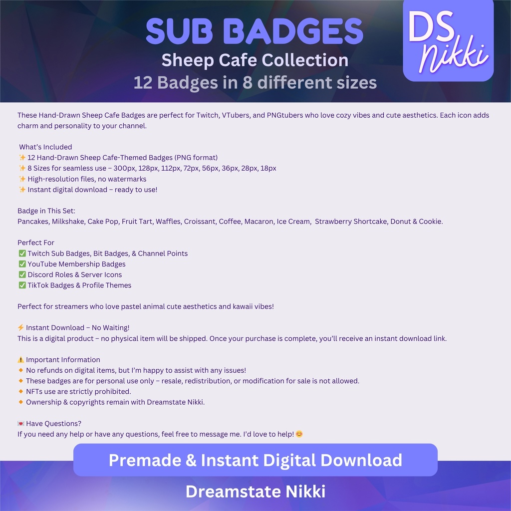 Sheep Cafe Twitch Badges – Kawaii Pastel Lamb Bakery Sub Emotes