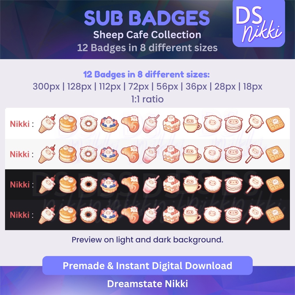 Sheep Cafe Twitch Badges – Kawaii Pastel Lamb Bakery Sub Emotes