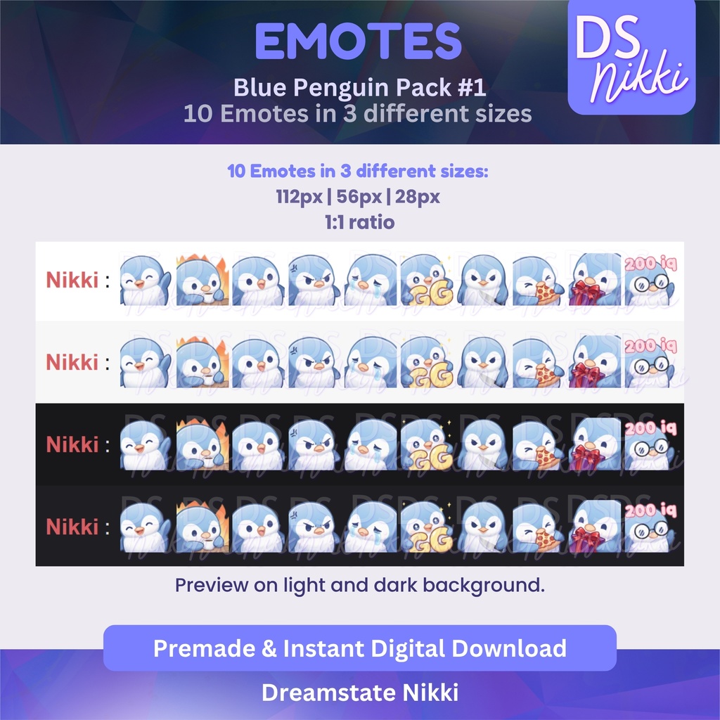 Blue Penguin Emote Pack for Twitch, YouTube & Discord - Instant Download