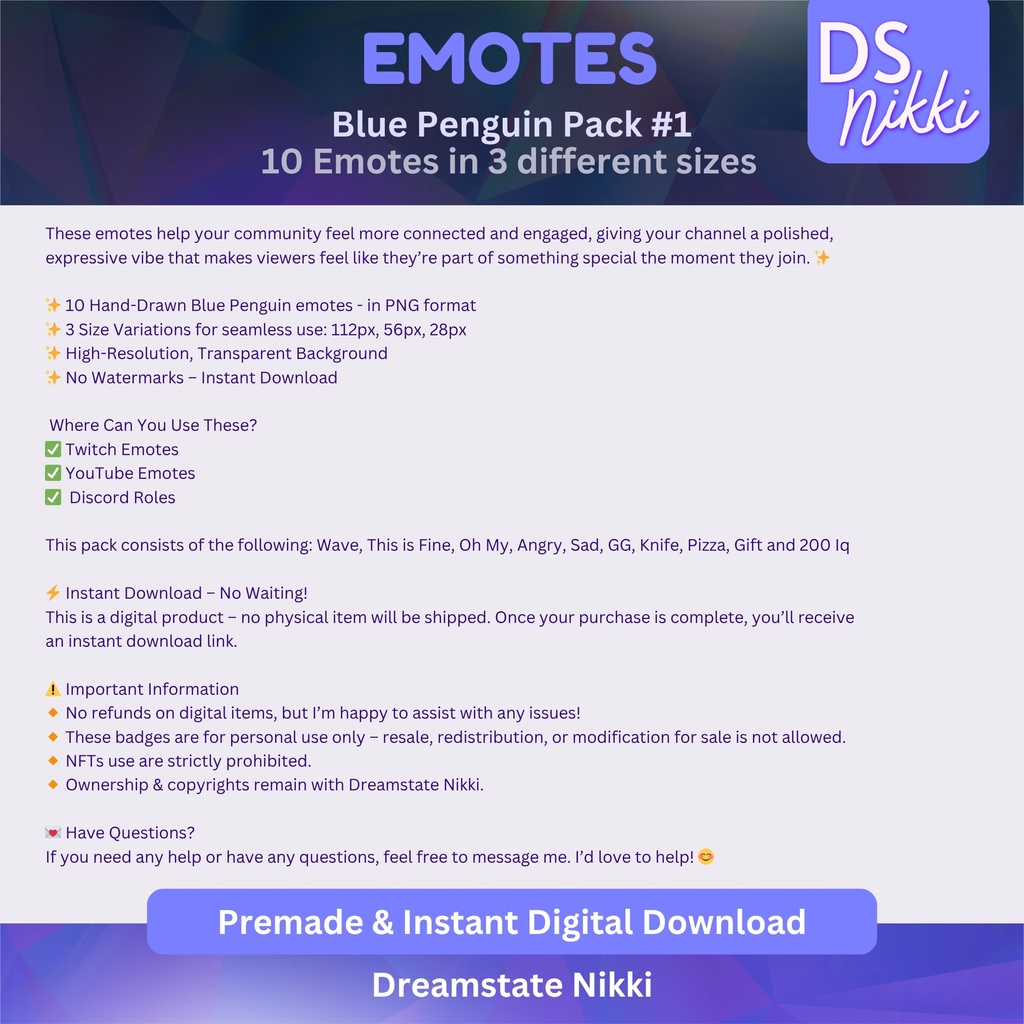 Blue Penguin Emote Pack for Twitch, YouTube & Discord - Instant Download