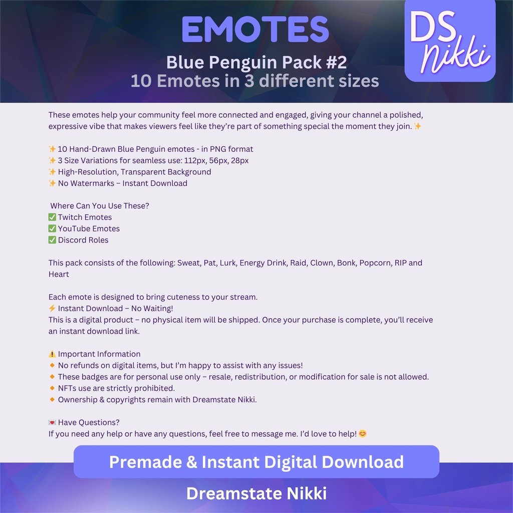 Blue Penguin Emote Pack for Twitch, YouTube & Discord - Instant Download