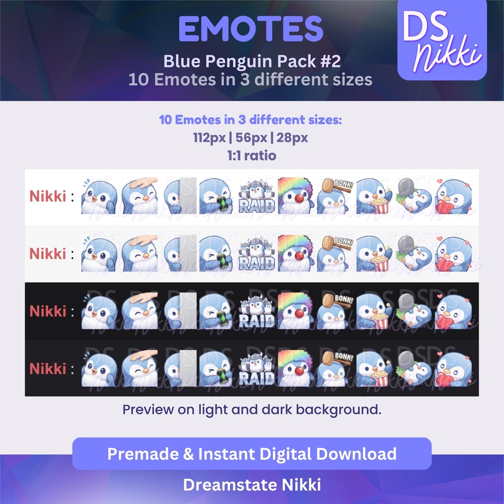 Blue Penguin Emote Pack for Twitch, YouTube & Discord - Instant Download