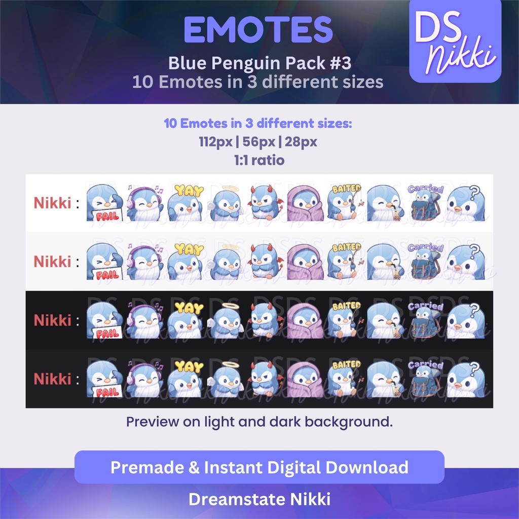 Blue Penguin Emote Pack for Twitch, YouTube & Discord - Instant Download