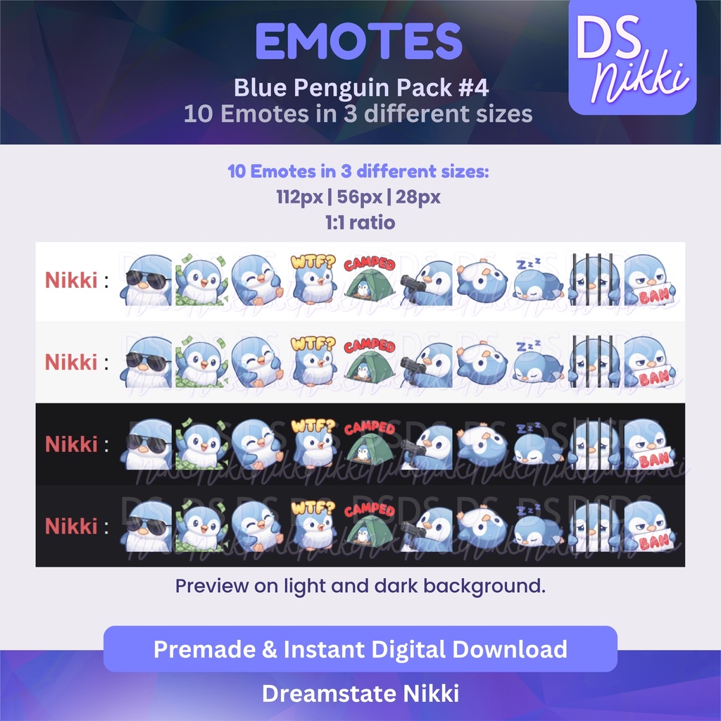 Blue Penguin Emote Pack for Twitch, YouTube & Discord - Instant Download