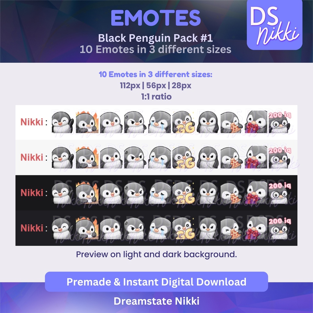 Black Penguin Emote Pack for Twitch, YouTube & Discord - Instant Download