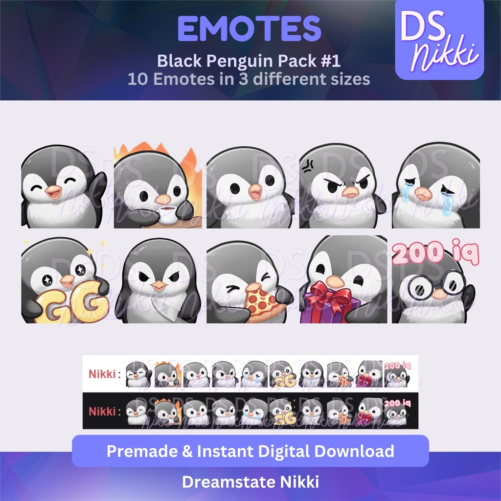 Black Penguin Emote Pack for Twitch, YouTube & Discord - Instant Download