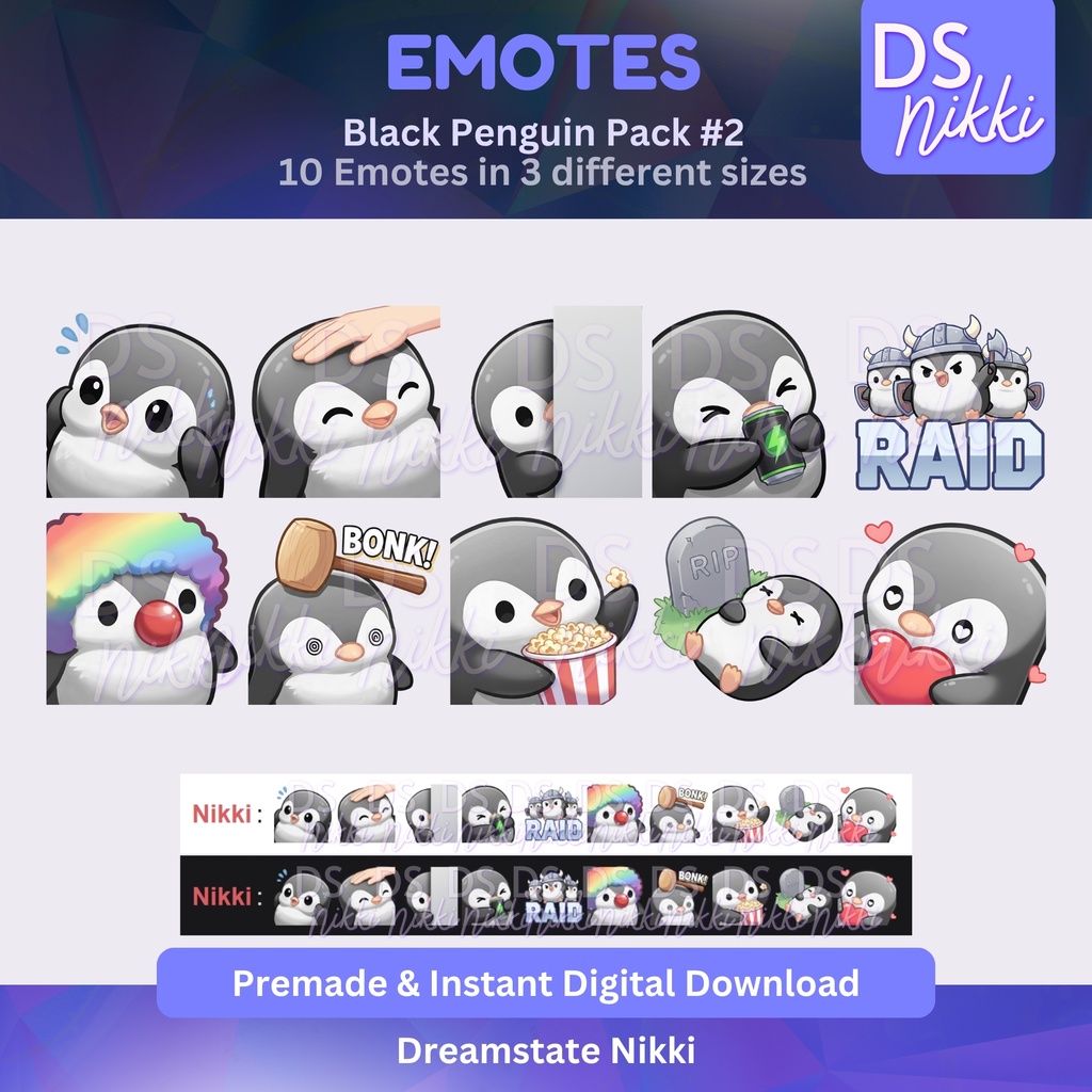 Black Penguin Emote Pack for Twitch, YouTube & Discord - Instant Download