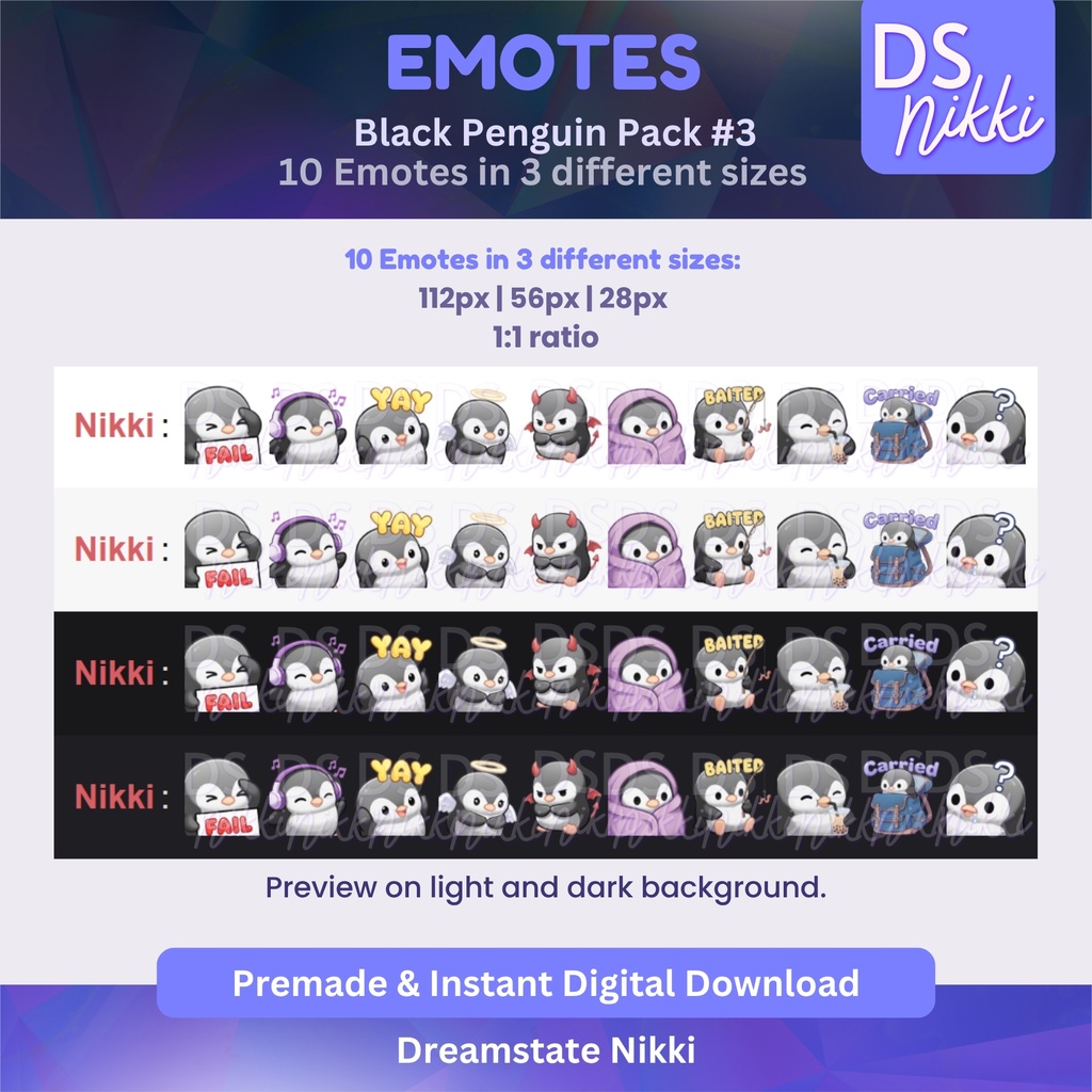 Black Penguin Emote Pack for Twitch, YouTube & Discord - Instant Download