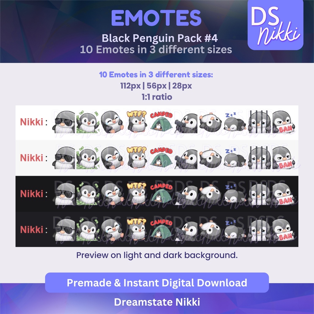 Black Penguin Emote Pack for Twitch, YouTube & Discord - Instant Download