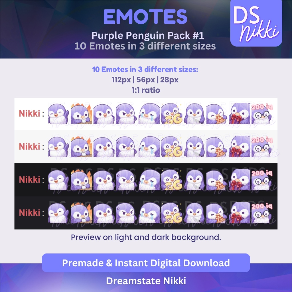 Purple Penguin Emote Pack for Twitch, YouTube & Discord - Instant Download