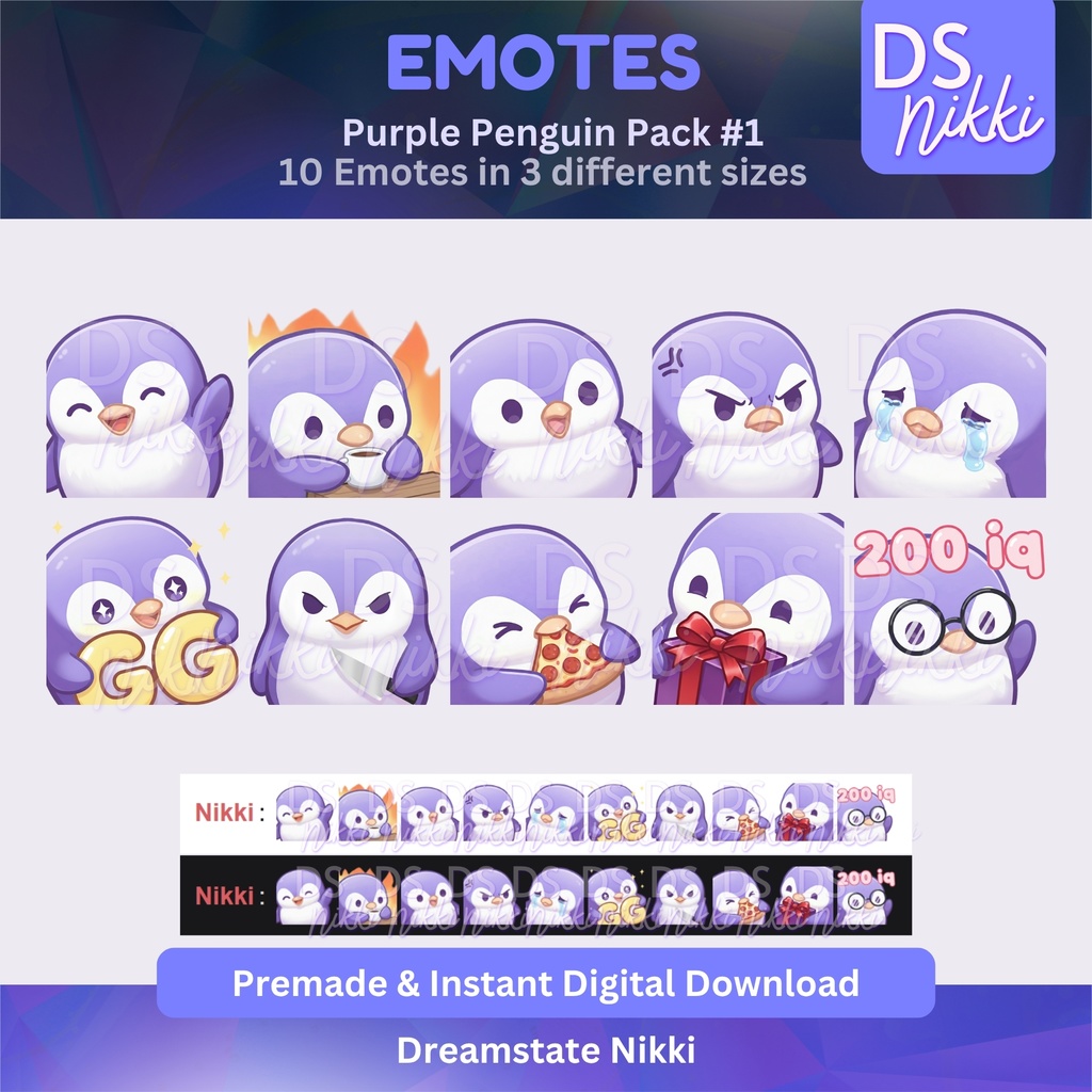 Purple Penguin Emote Pack for Twitch, YouTube & Discord - Instant Download
