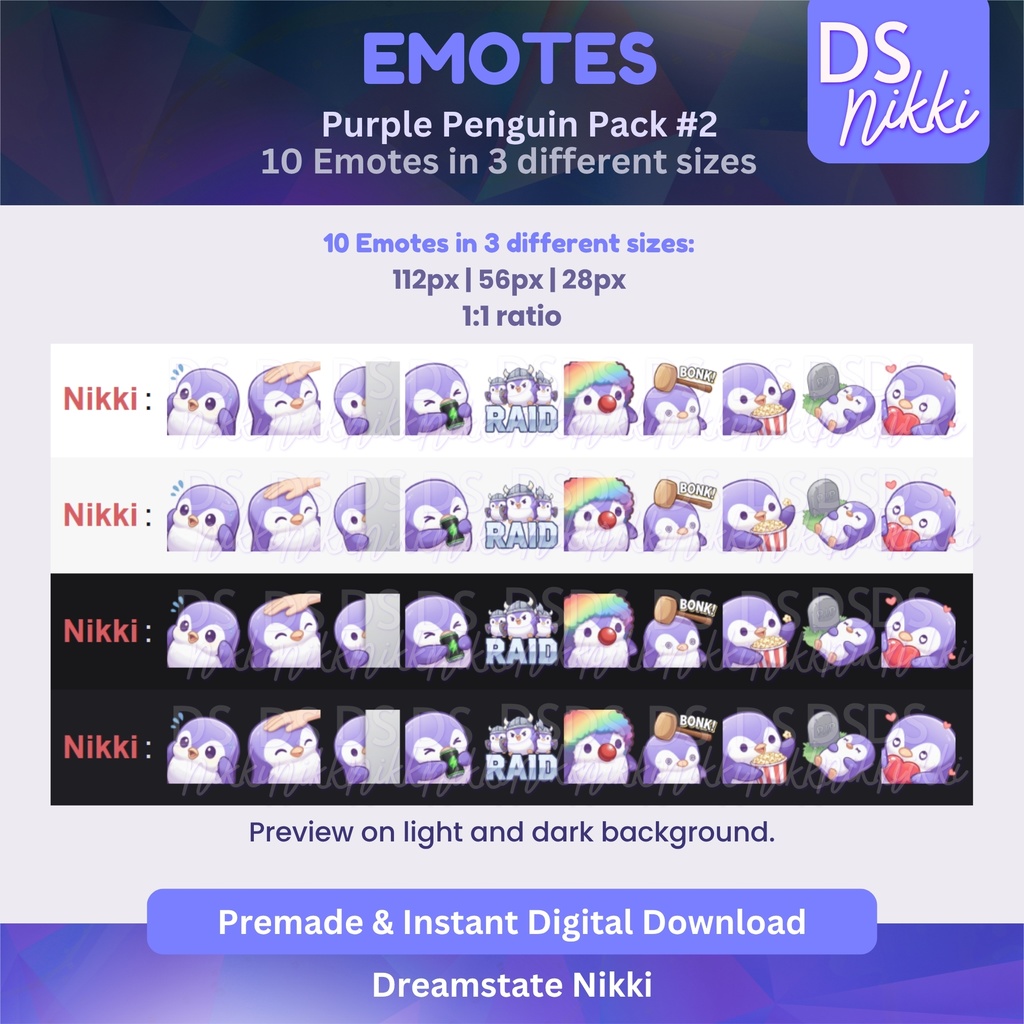 Purple Penguin Emote Pack for Twitch, YouTube & Discord - Instant Download
