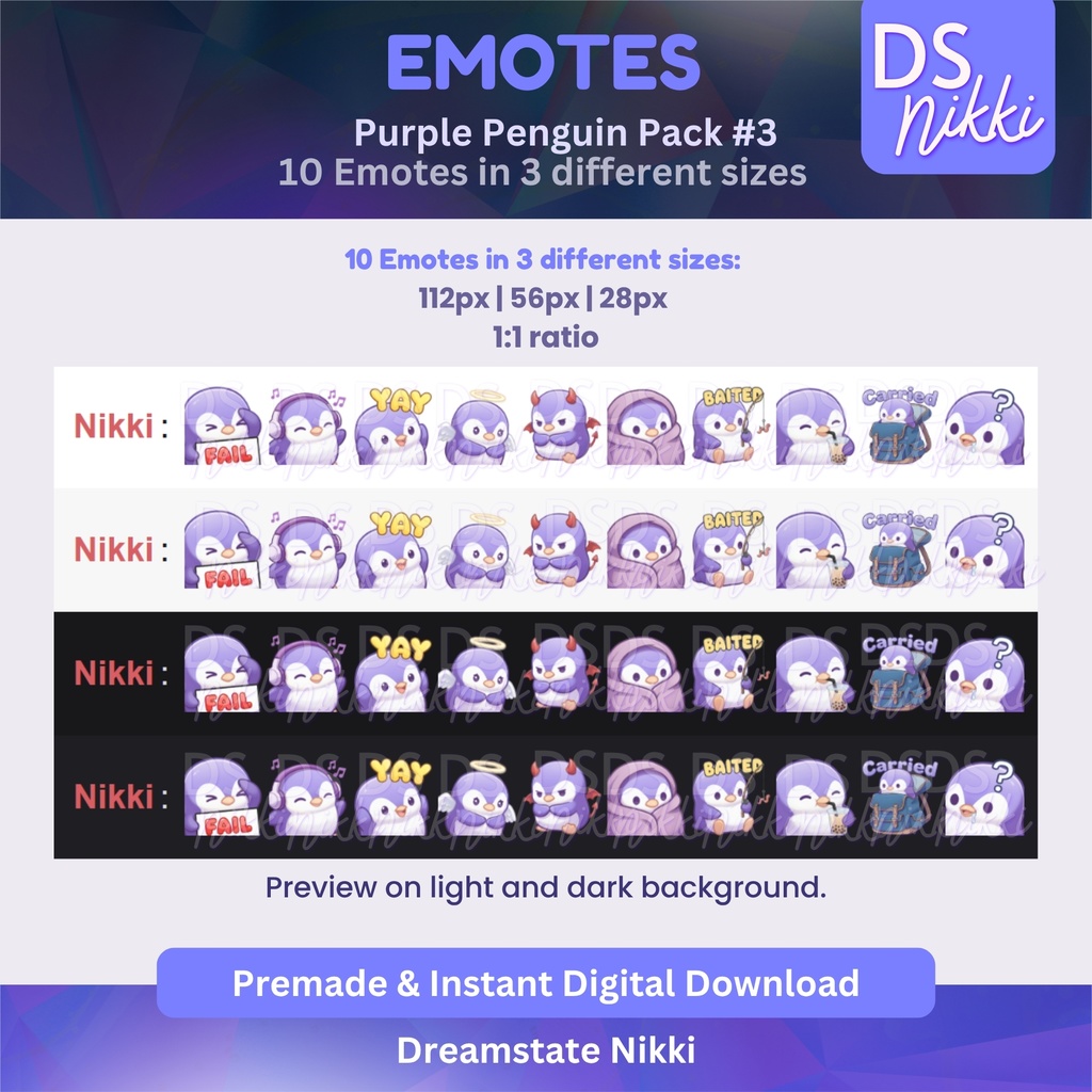 Purple Penguin Emote Pack for Twitch, YouTube & Discord - Instant Download