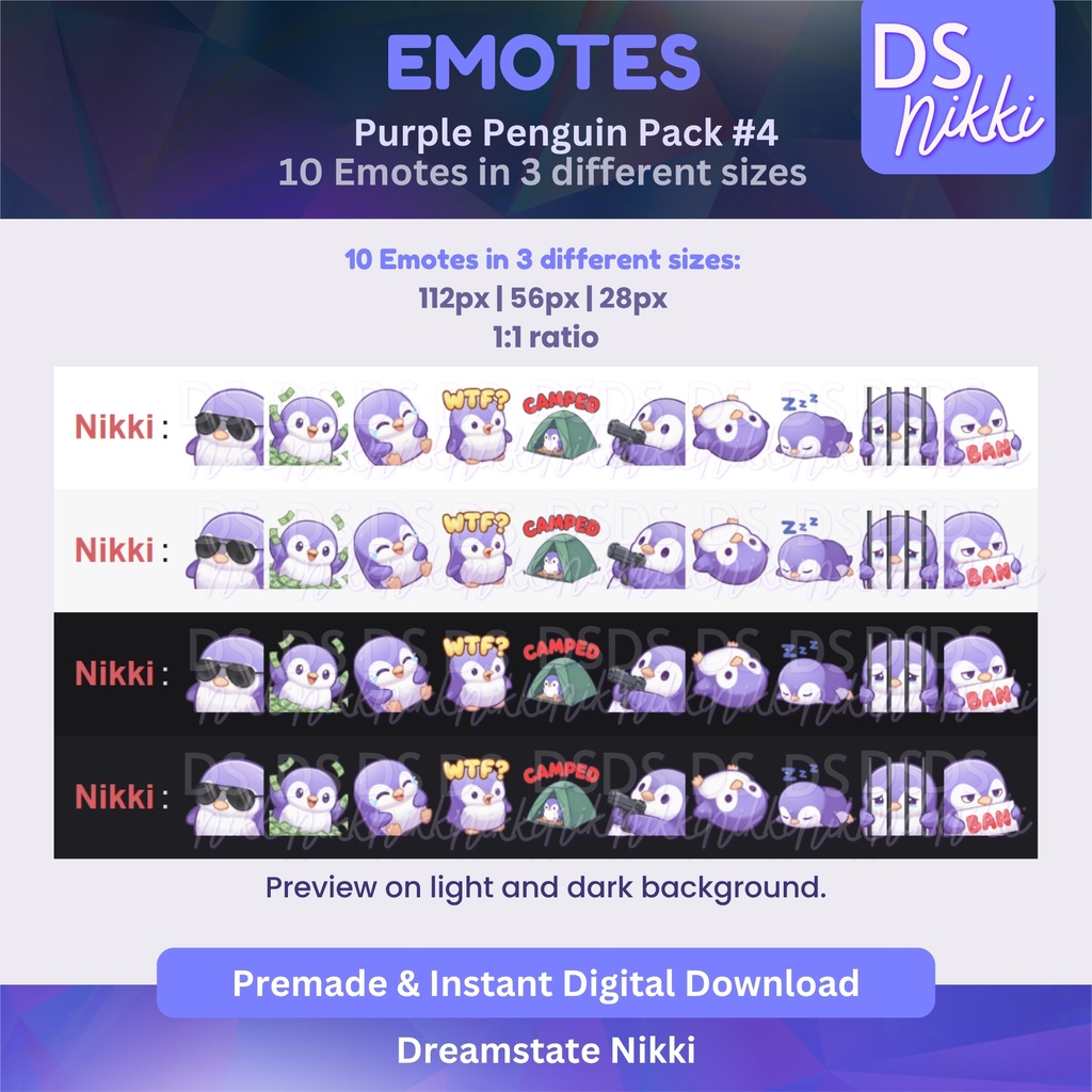 Purple Penguin Emote Pack for Twitch, YouTube & Discord - Instant Download