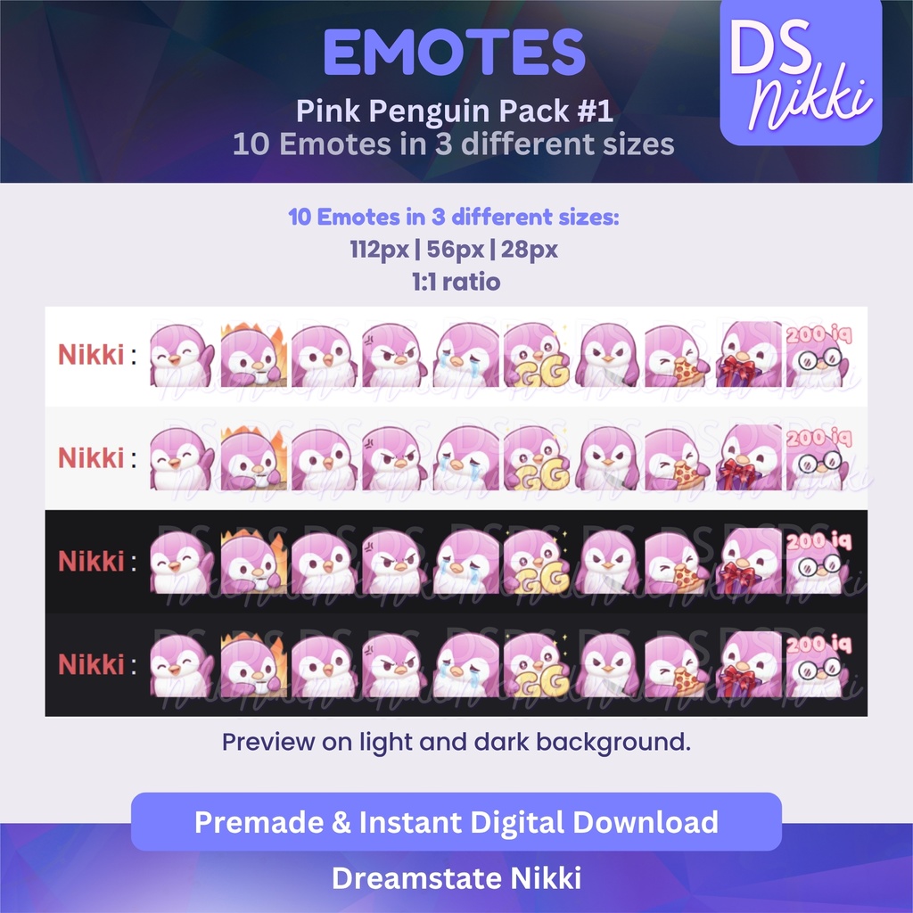 Pink Penguin Emote Pack for Twitch, YouTube & Discord - Instant Download