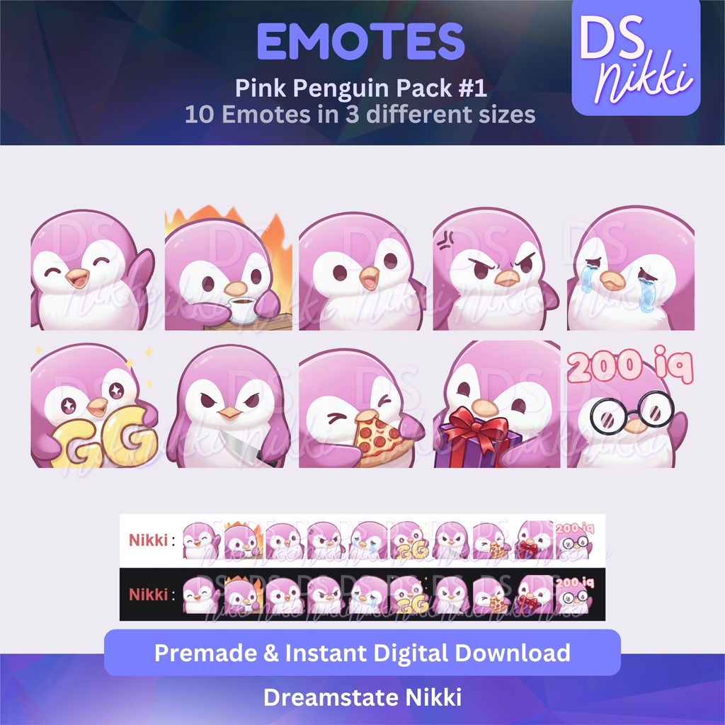 Pink Penguin Emote Pack for Twitch, YouTube & Discord - Instant Download