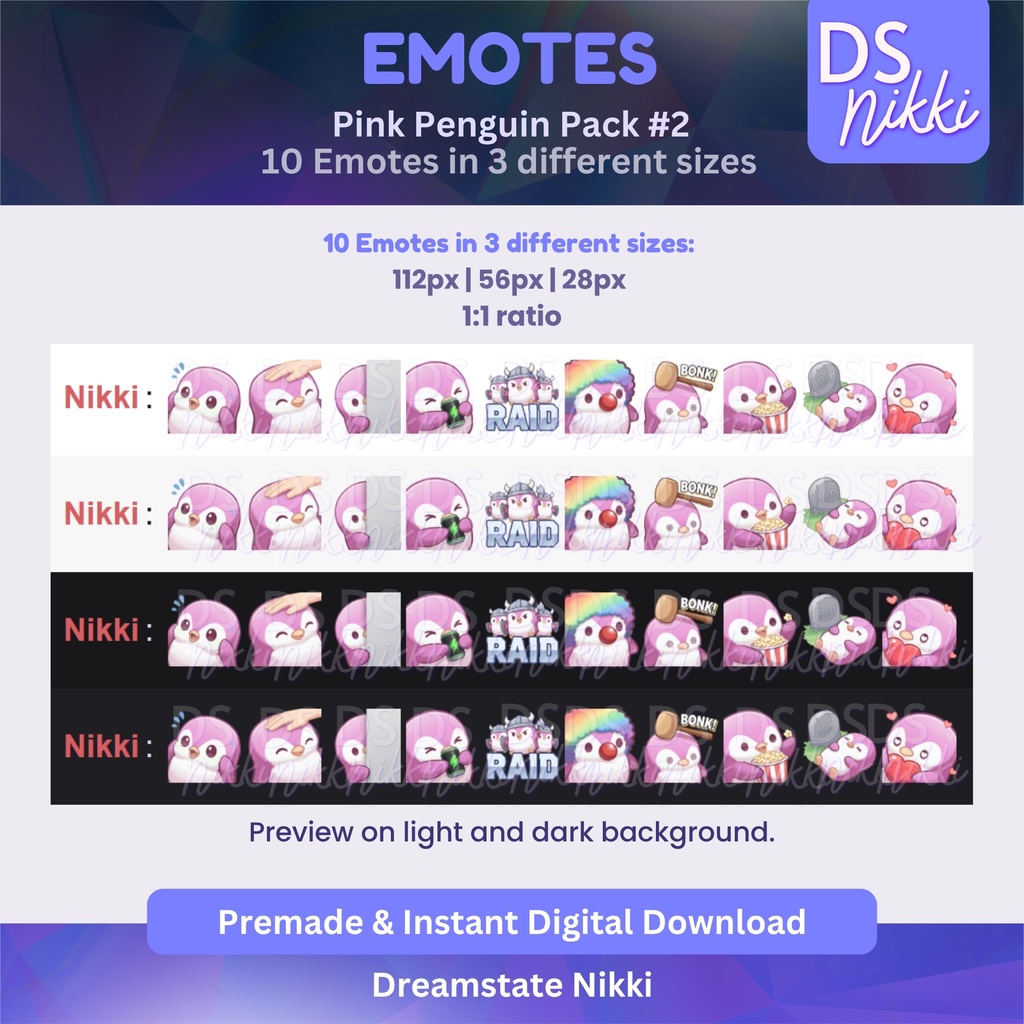 Pink Penguin Emote Pack for Twitch, YouTube & Discord - Instant Download