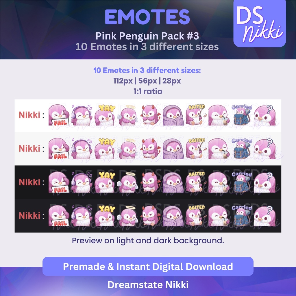 Pink Penguin Emote Pack for Twitch, YouTube & Discord - Instant Download