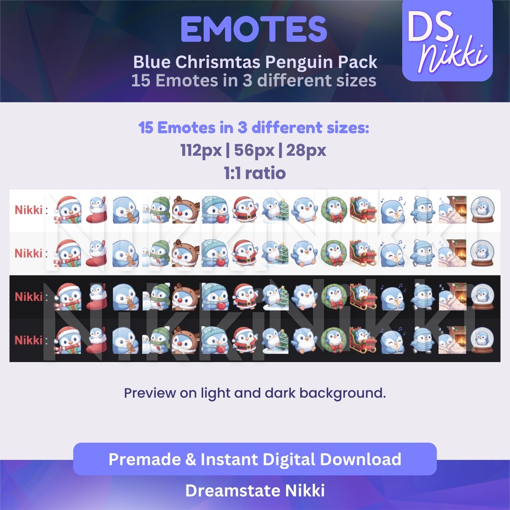 Blue Christmas Winter Penguin Emote Pack for Streaming Twitch, YouTube & Discord - Instant Download
