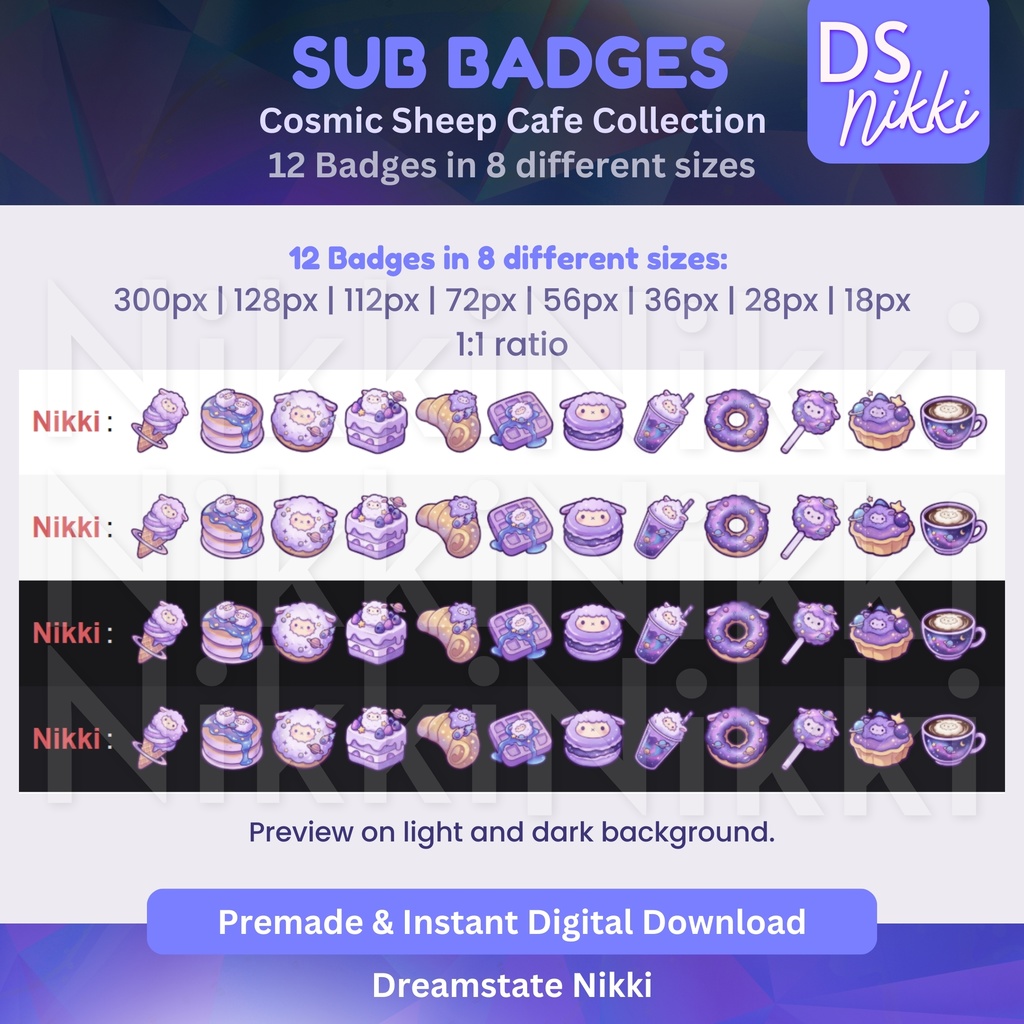 Cosmic Sheep Cafe Twitch Badges: Kawaii Bakery Emotes (Digital Download)