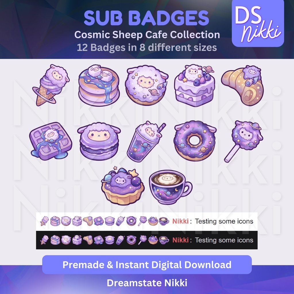 Cosmic Sheep Cafe Twitch Badges: Kawaii Bakery Emotes (Digital Download)