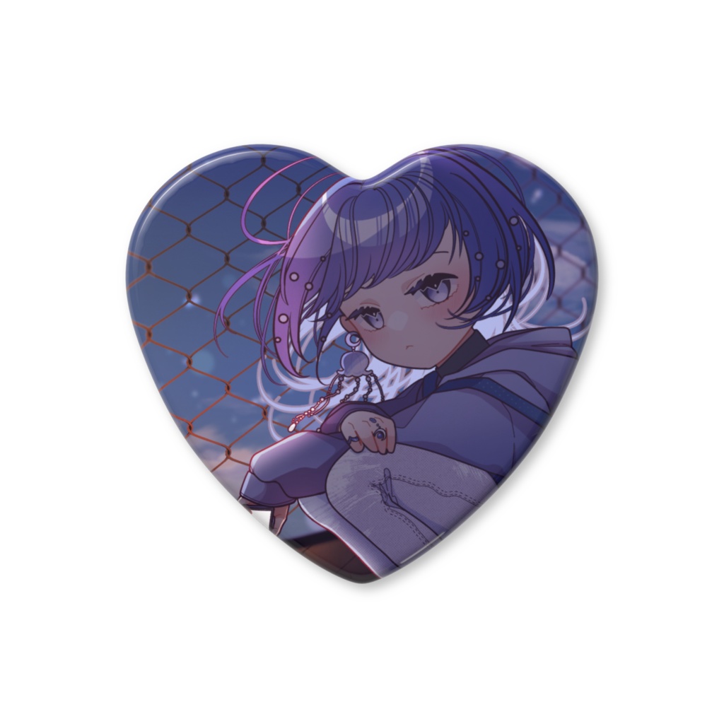 夕暮れクラゲらっこのハート缶バッジ