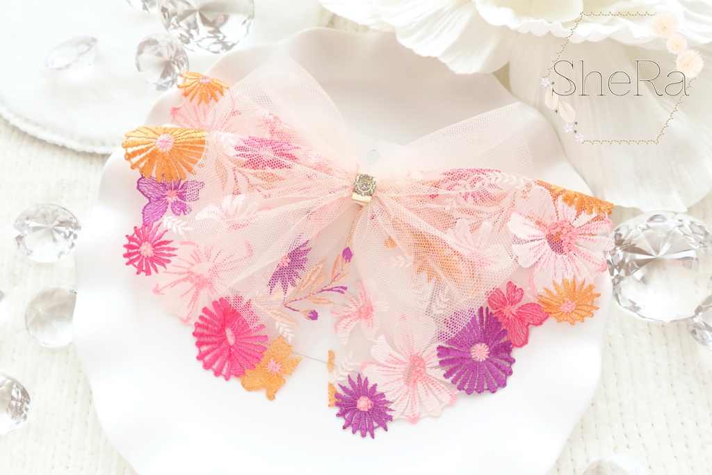 レースリボンのポニーフック・ハッピーフラワーシャワー