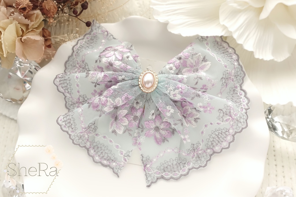 レースリボンのポニーフック・グレースブルー