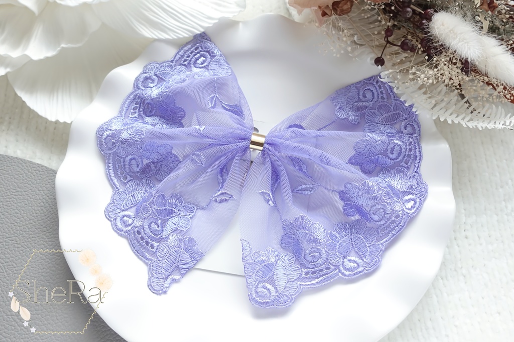 レースリボンのポニーフック・サックスブルー