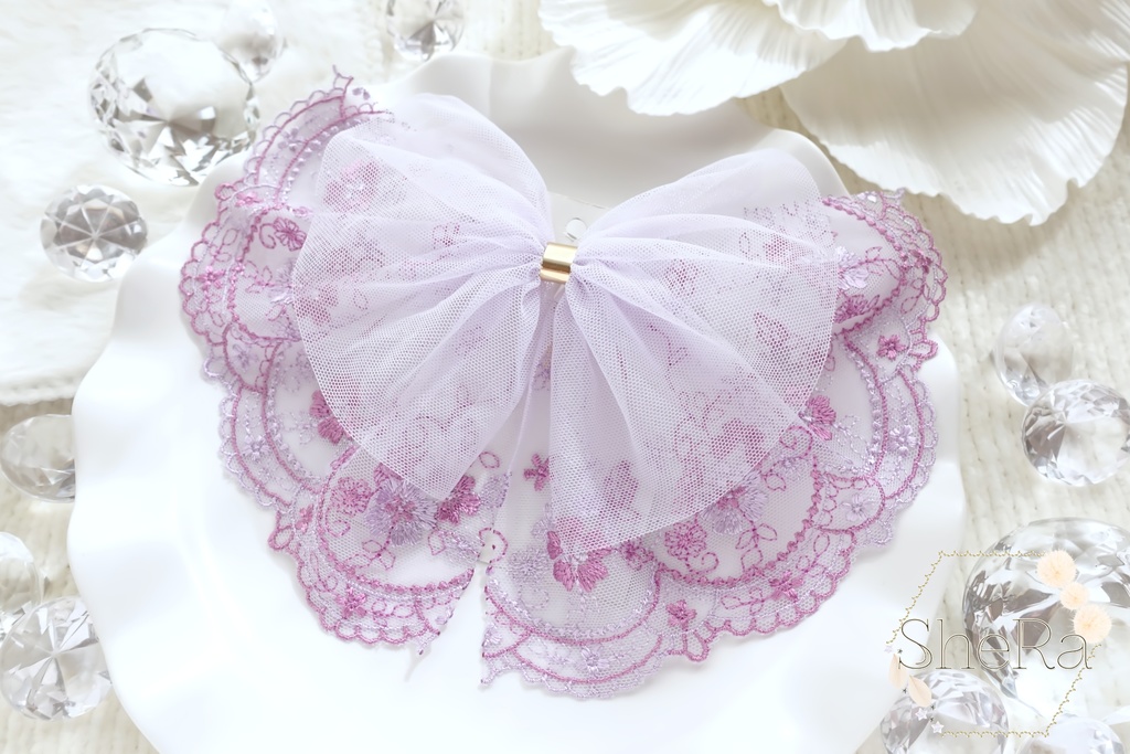 レースリボンのポニーフック・ラベンダーパープル