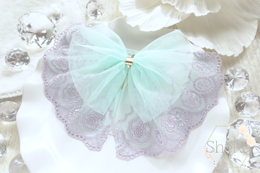 レースリボンのポニーフック・ミントリラ