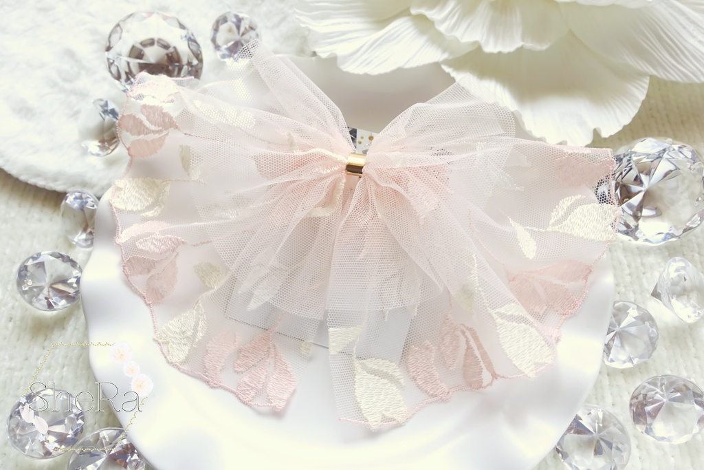 レースリボンのポニーフック・ピーチバニラ