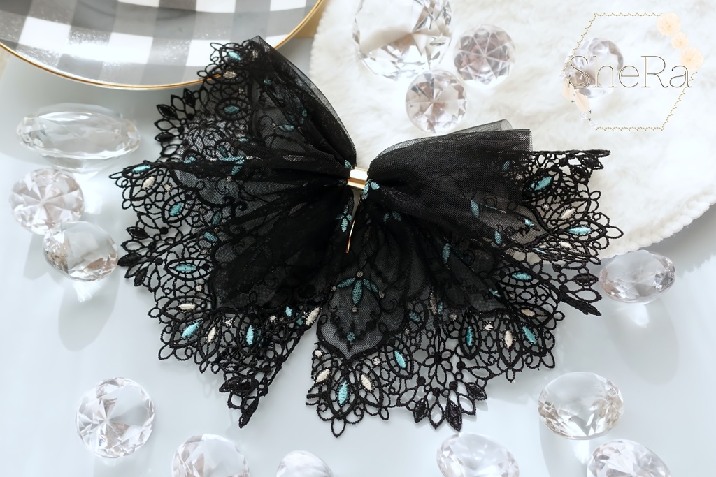 レースリボンのポニーフック・ルーチェ・ブラック