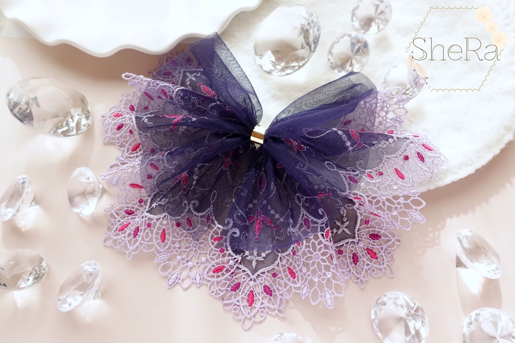 レースリボンのポニーフック・ネイビールビー