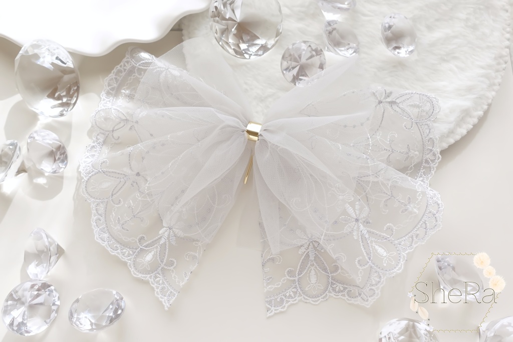 レースリボンのポニーフック・ホワイトアッシュ