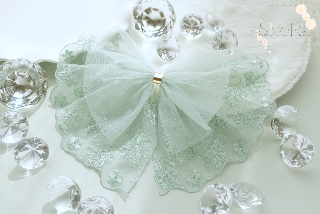レースリボンのポニーフック・スイート・ミントグリーン