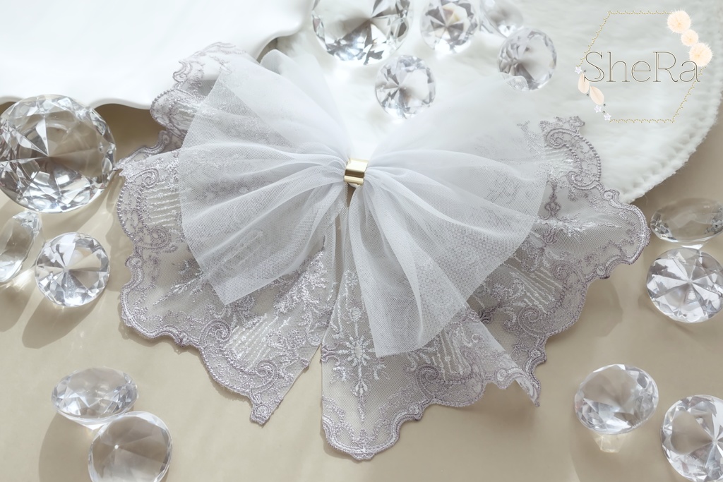 レースリボンのポニーフック・シルバーパール