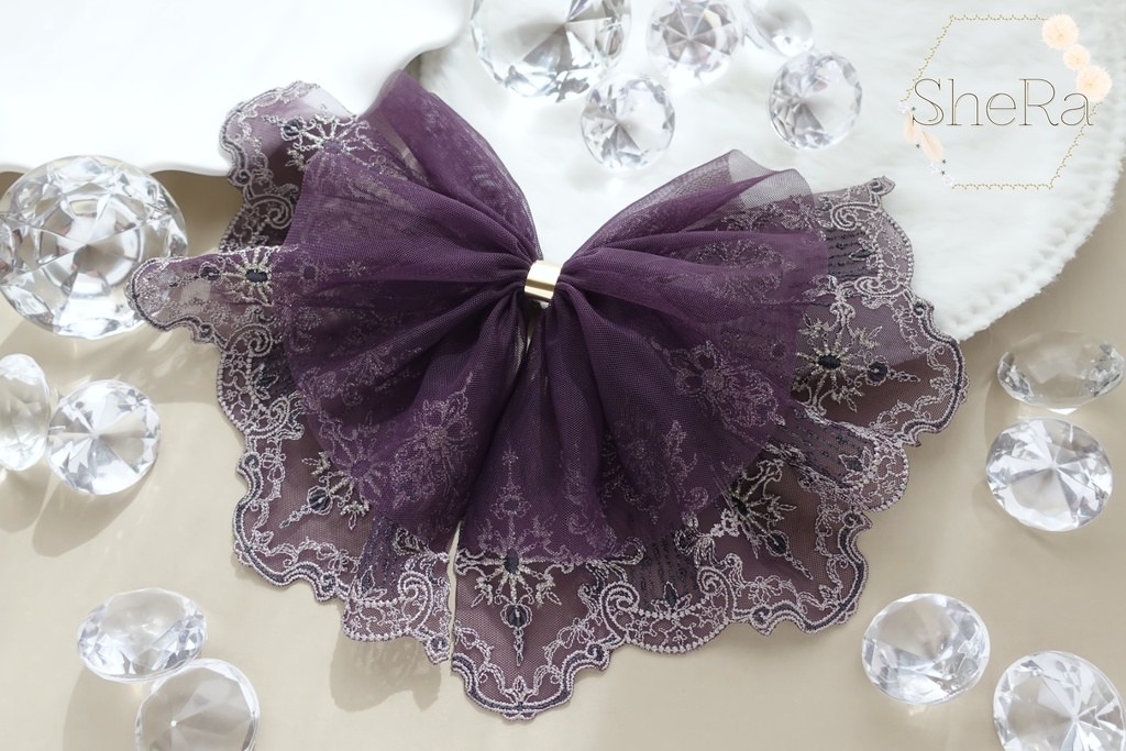 レースリボンのポニーフック・アメジストブラック