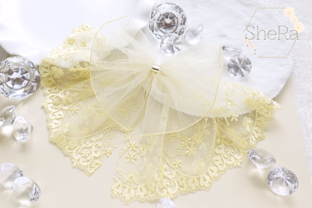 レースリボンのポニーフック・ハピネスイエロー