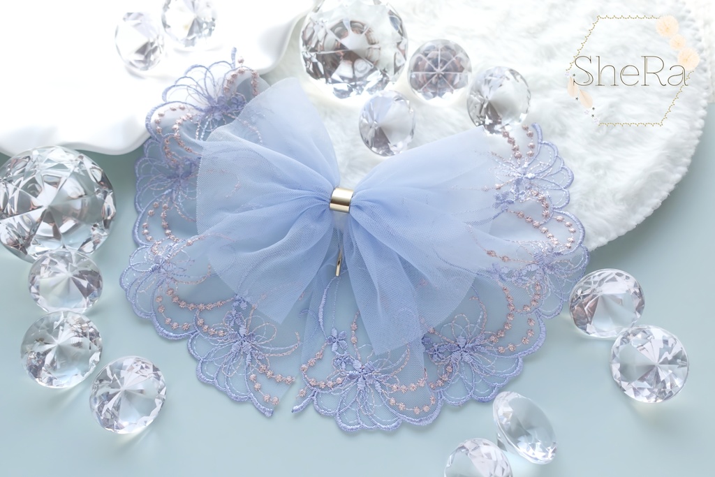 レースリボンのポニーフック・スカイブルー