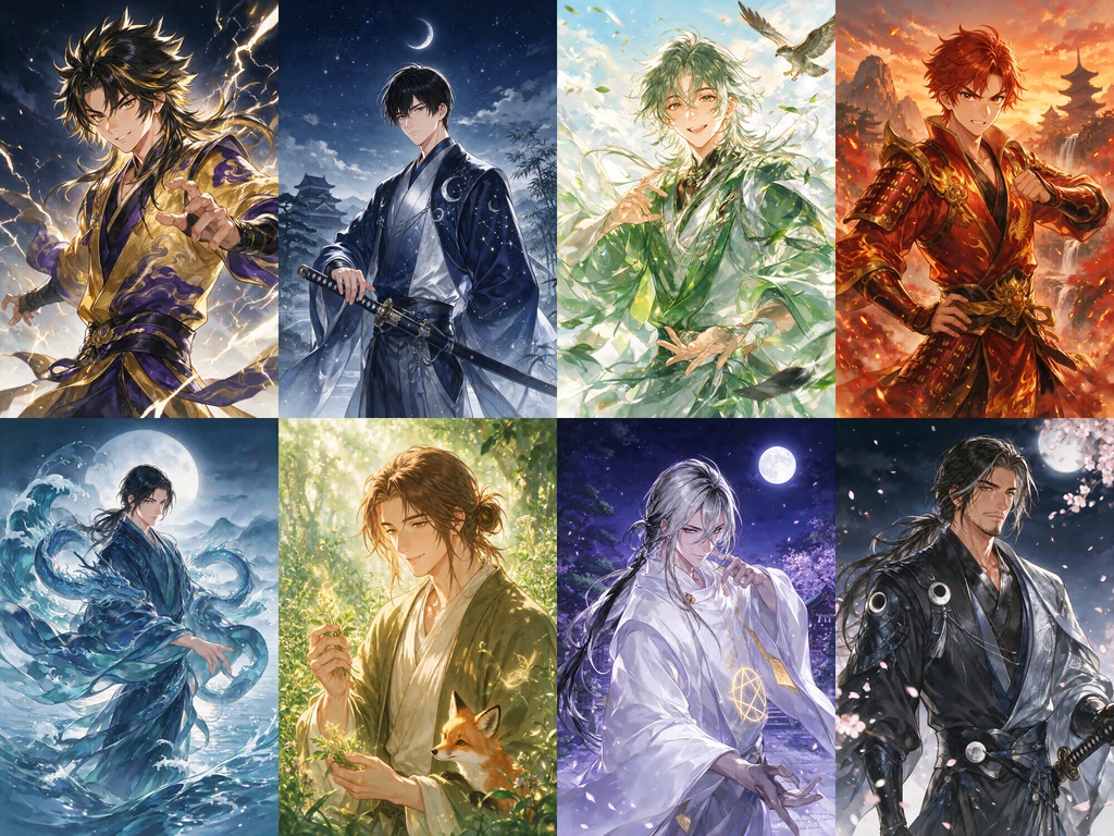 【高解像度イラスト集】和風ファンタジー男士 ―八様― ／ 仙人・陰陽師・剣士 8体セット（DL販売・壁紙付き）
