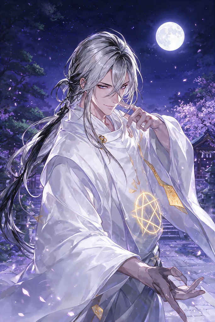 【和風ファンタジー男士】白夜（びゃくや）／陰陽師・ゆる結び 単体イラスト（DL・壁紙付き）