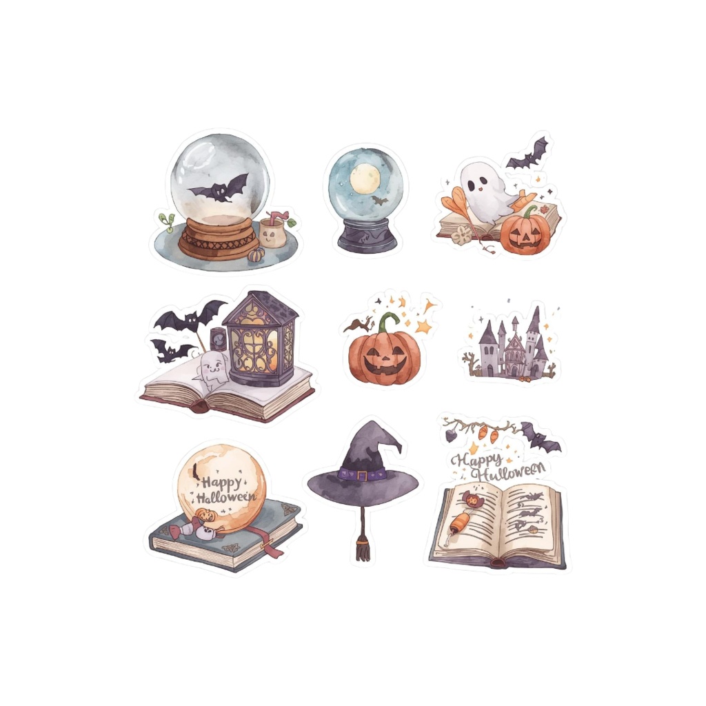 魔女とハロウィンのクリップアート水彩イラスト素材集(PNG)