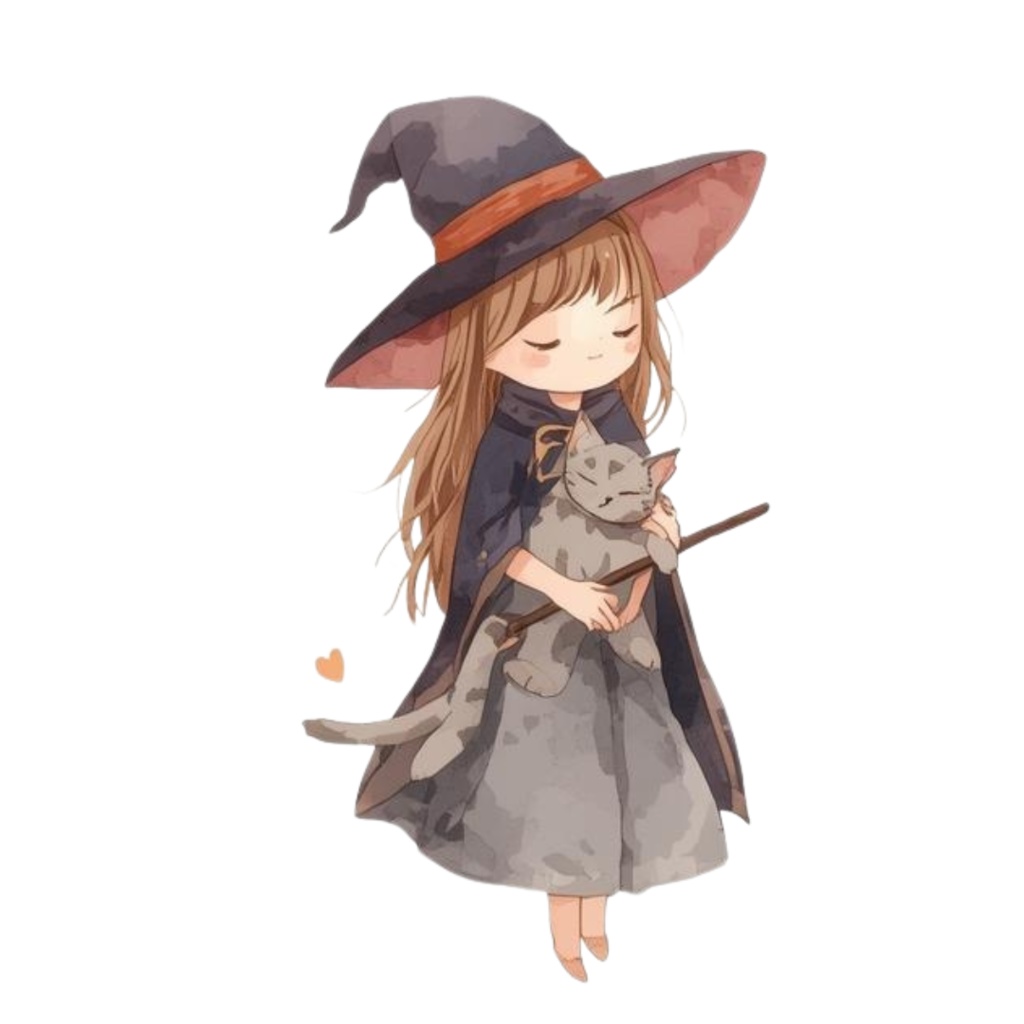 魔女とハロウィンのクリップアート水彩イラスト素材集(PNG)