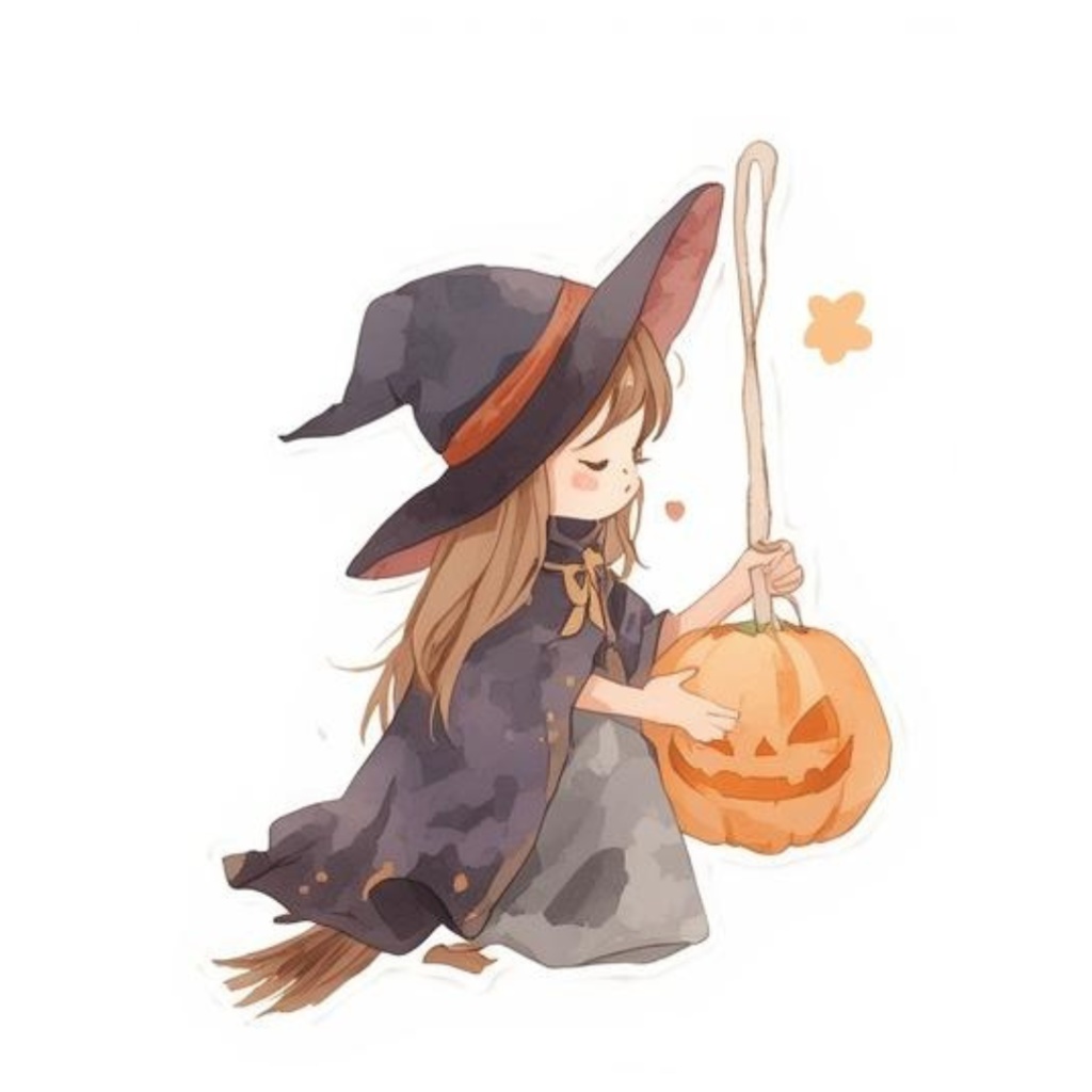 魔女とハロウィンのクリップアート水彩イラスト素材集(PNG)